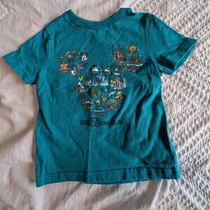 Walt Disney World Blue Short Sleeve Tee with Mickey Ears Collage Graphic Design